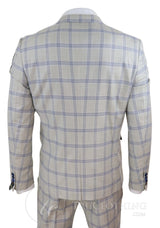 Terno masculino xadrez azul creme para casamento
