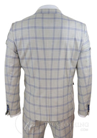 Terno masculino xadrez azul creme para casamento