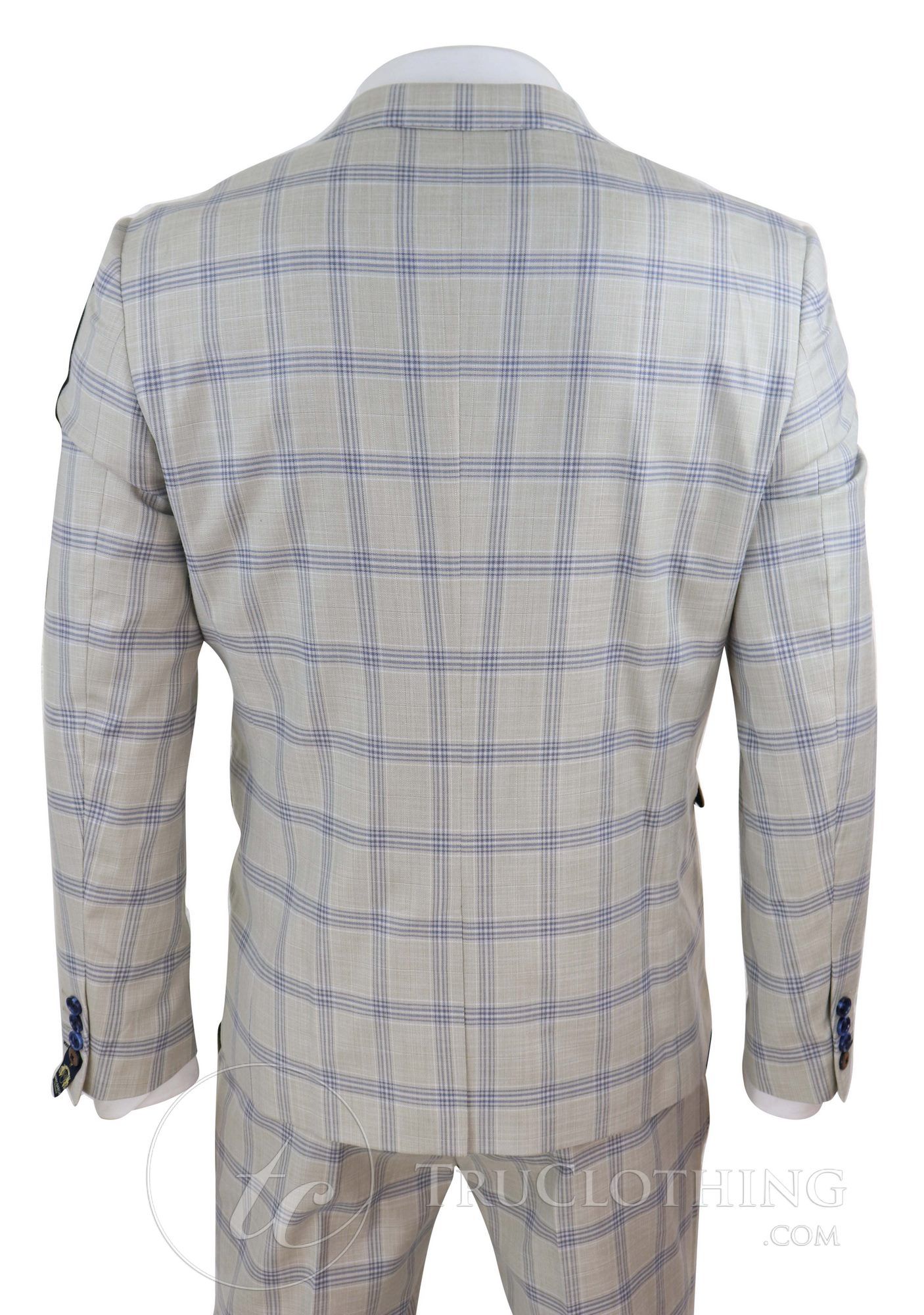 Terno masculino xadrez azul creme para casamento