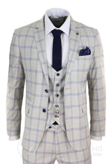 Terno masculino xadrez azul creme para casamento