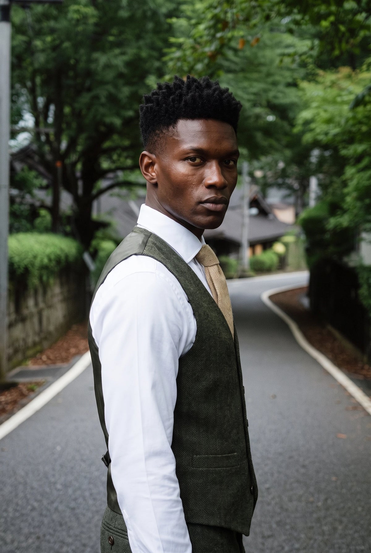 Gravata masculina em tweed creme de lã mista