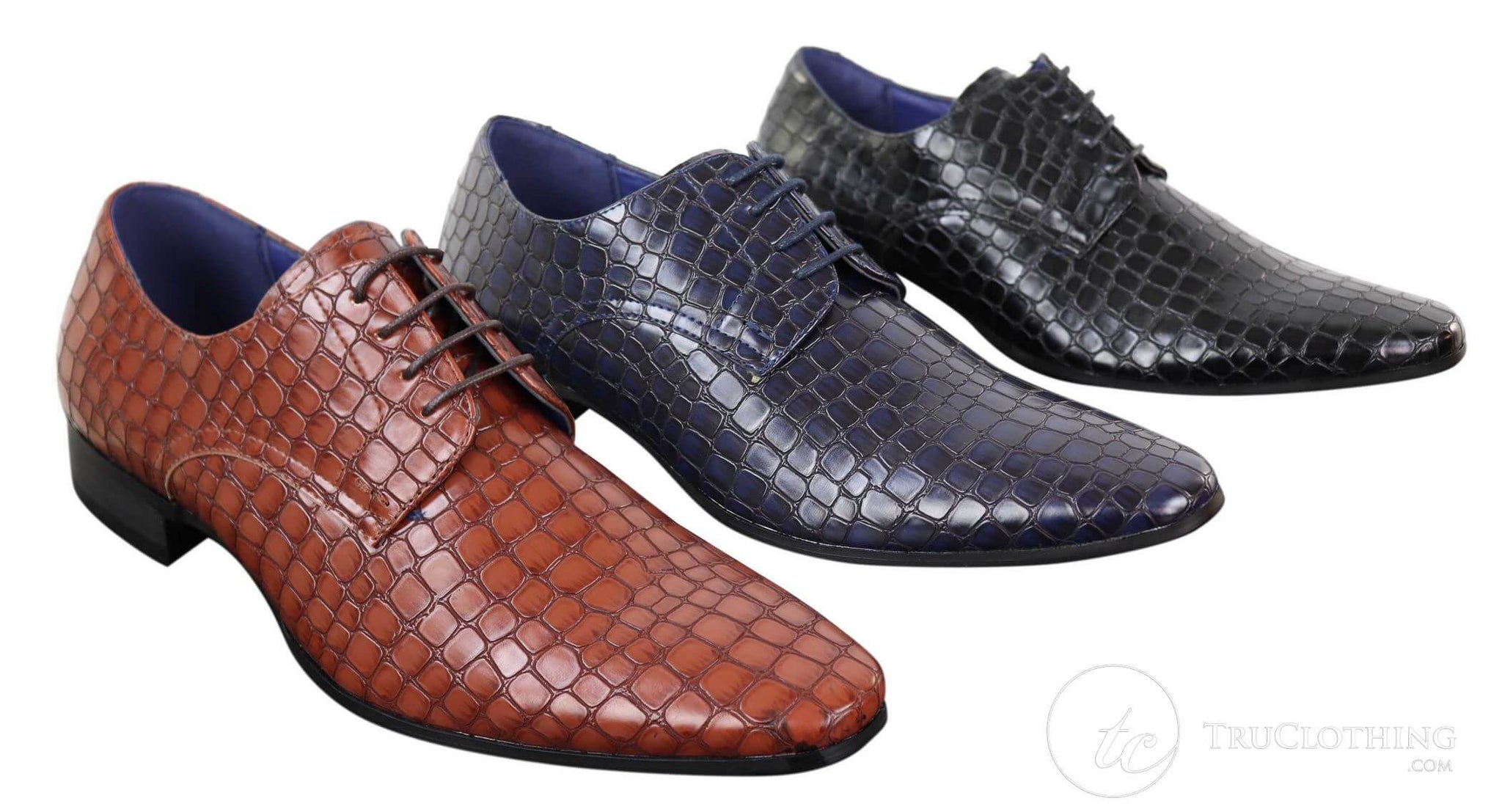 Sapatos masculinos com efeito de pele de crocodilo
