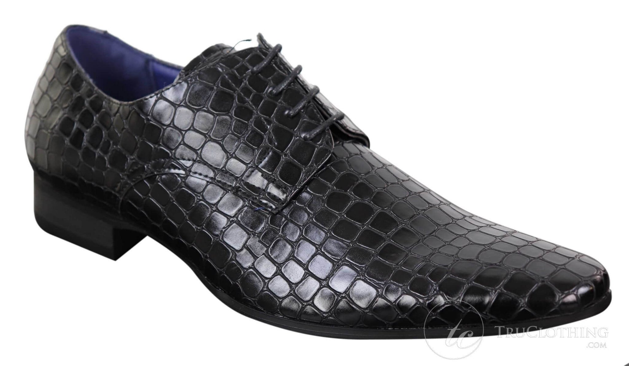Sapatos masculinos com efeito de pele de crocodilo