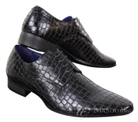 Sapatos masculinos com efeito de pele de crocodilo