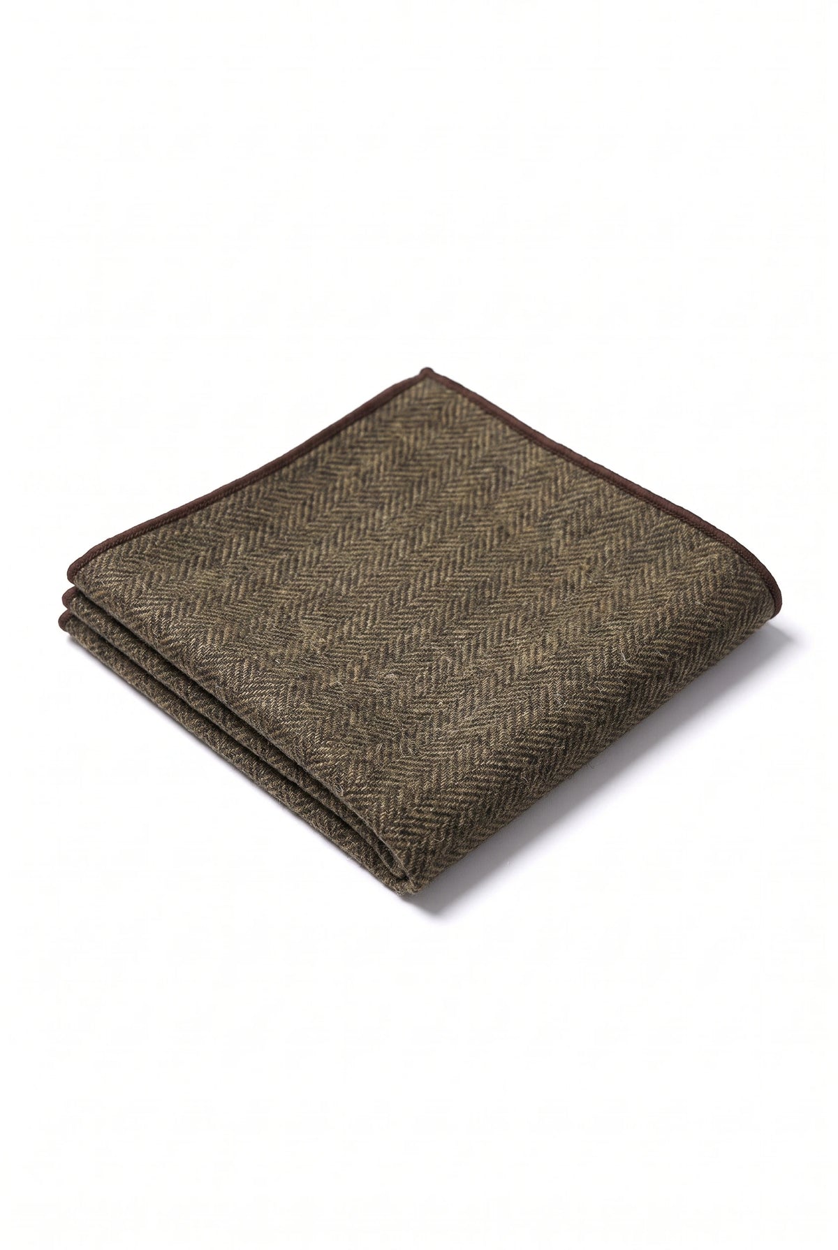 Lenço de bolso masculino em tweed marrom escuro com mistura de lã.