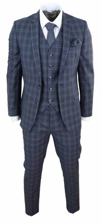 Terno masculino xadrez cinza escuro de 3 peças