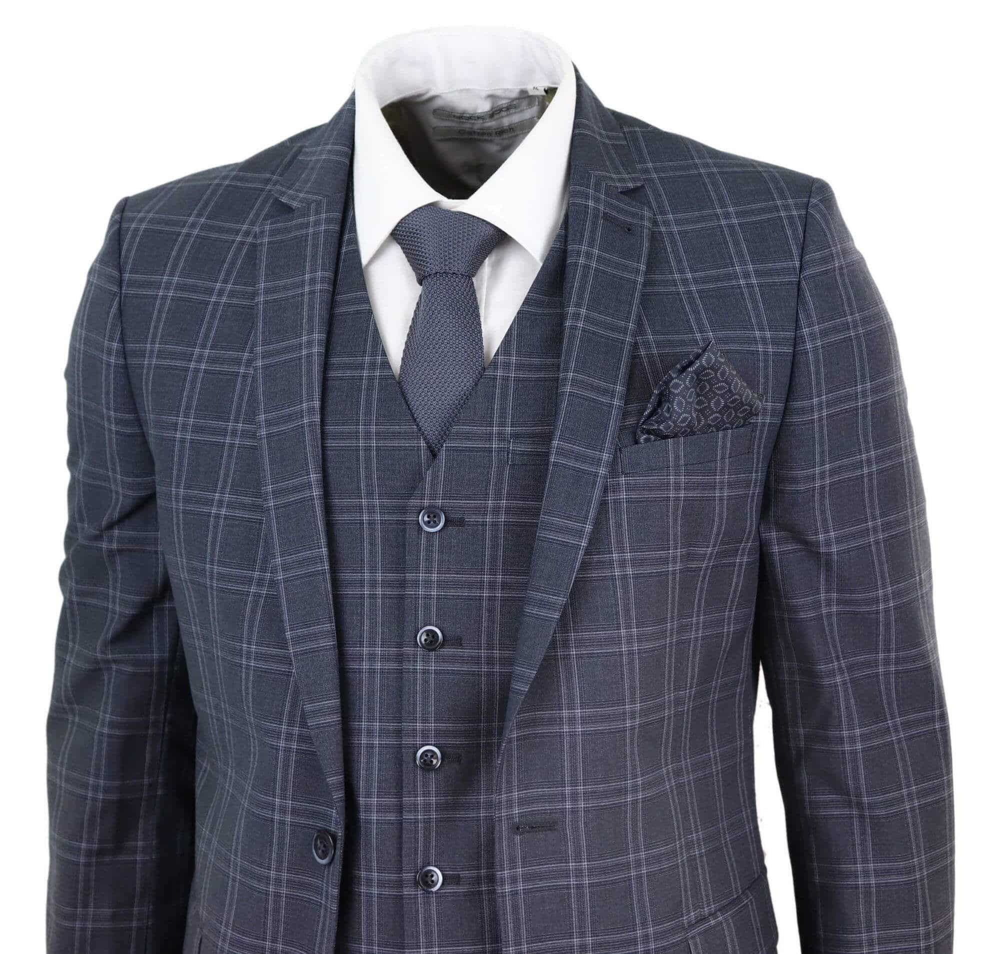 Terno masculino xadrez cinza escuro de 3 peças