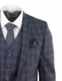 Terno masculino xadrez cinza escuro de 3 peças