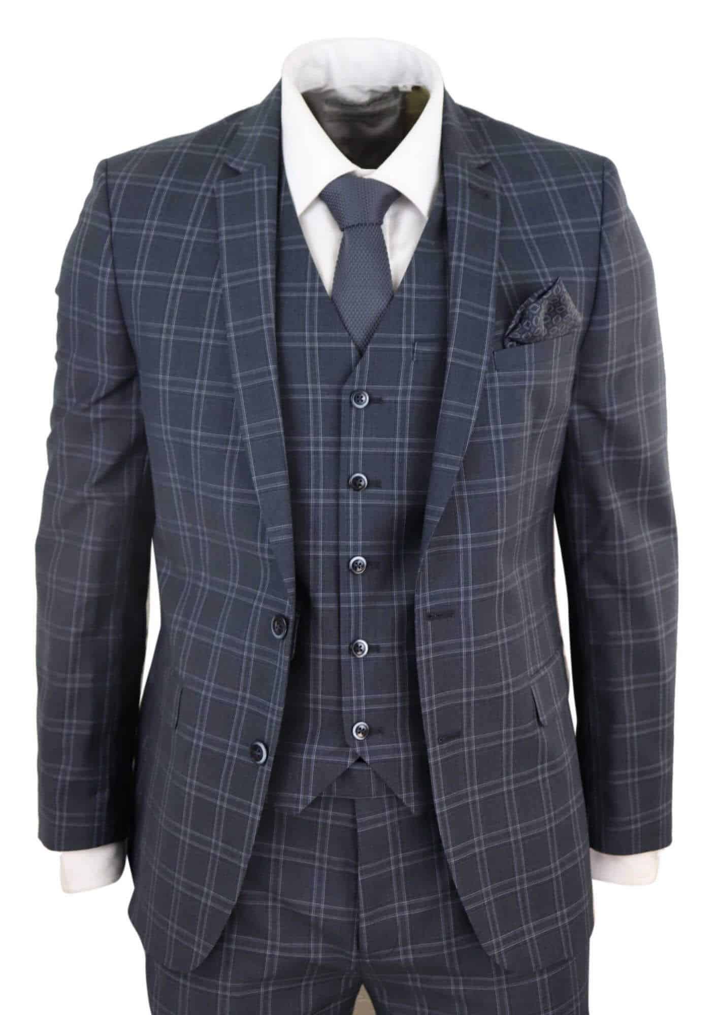 Terno masculino xadrez cinza escuro de 3 peças