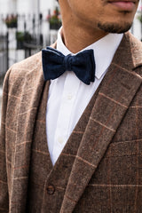 Gravata borboleta masculina de flanela de lã azul-marinho escuro