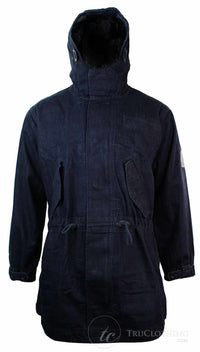 Casaco jeans masculino com capuz, forro de lã, modelo trench coat 3/4.