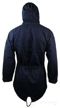 Casaco jeans masculino com capuz, forro de lã, modelo trench coat 3/4.