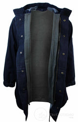 Casaco jeans masculino com capuz, forro de lã, modelo trench coat 3/4.