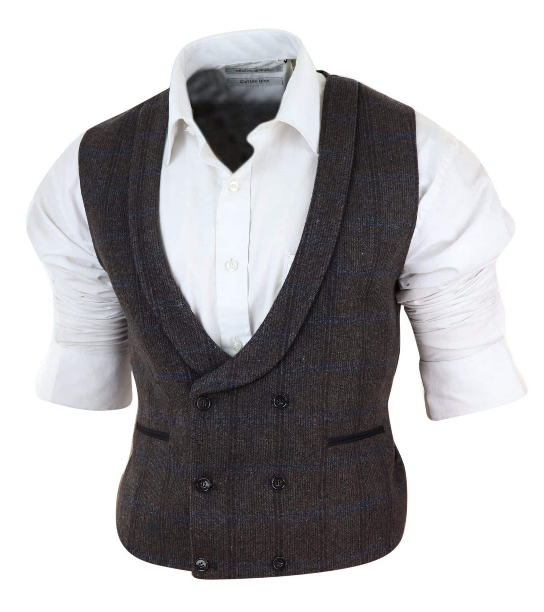 Colete masculino de tweed com abotoamento duplo
