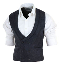 Colete masculino de tweed com abotoamento duplo