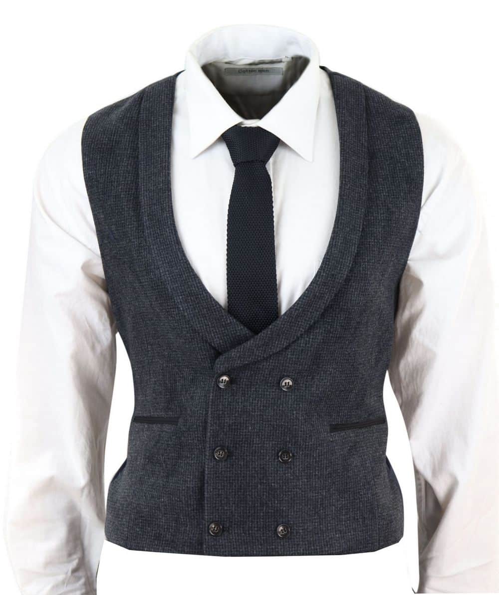 Colete masculino de tweed com abotoamento duplo