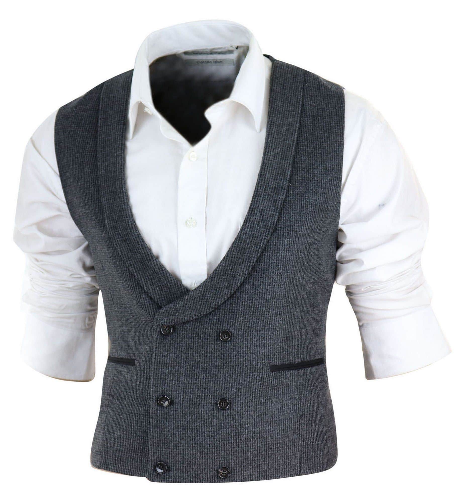 Colete masculino de tweed com abotoamento duplo