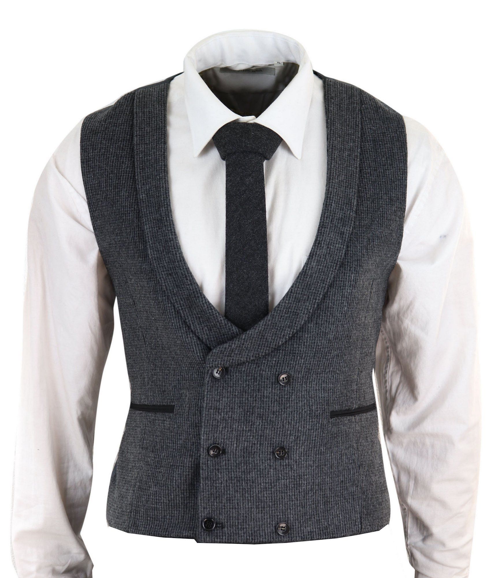 Colete masculino de tweed com abotoamento duplo