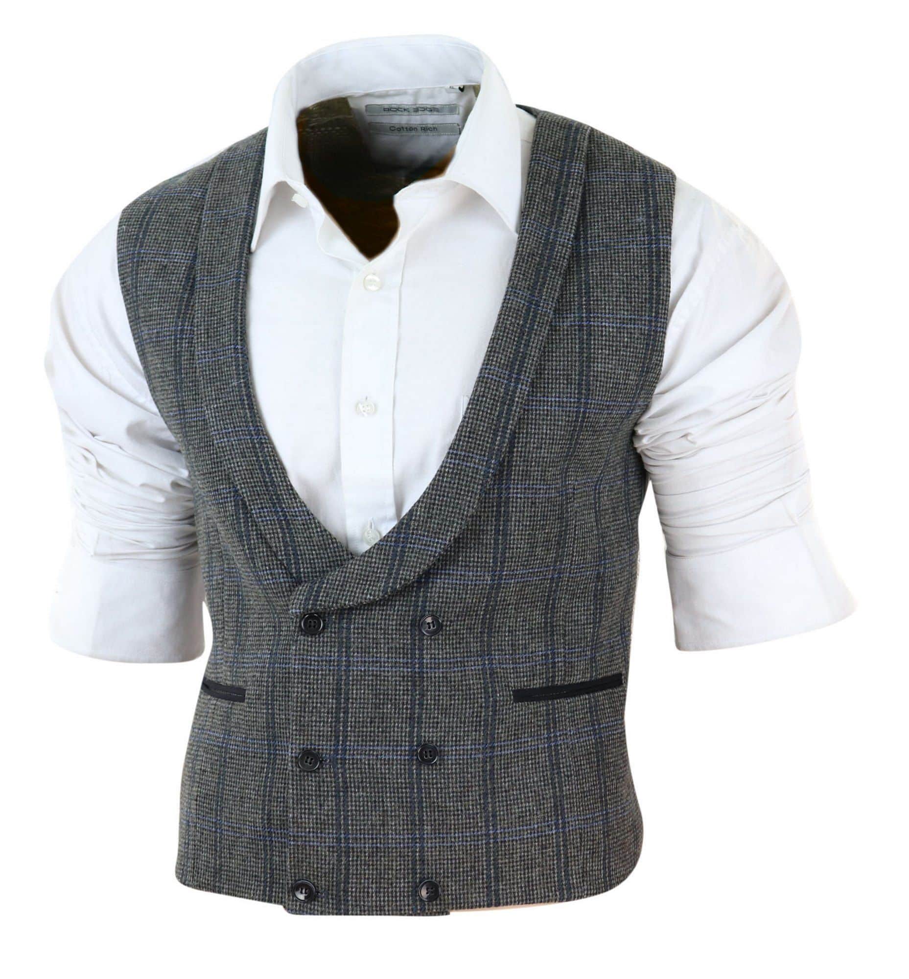 Colete masculino de tweed com abotoamento duplo