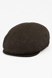Boina masculina de lã com padrão espinha de peixe em tweed marrom, estilo clássico dos anos 1920, unissex, modelo Del Boy.