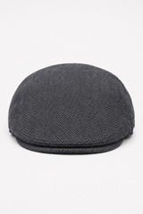 Boina masculina de lã com padrão espinha de peixe em tweed carvão, estilo clássico dos anos 1920, unissex, modelo Del Boy.
