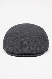 Boina masculina de lã com padrão espinha de peixe em tweed carvão, estilo clássico dos anos 1920, unissex, modelo Del Boy.