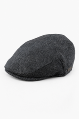 Boina masculina de lã com padrão espinha de peixe em tweed carvão, estilo clássico dos anos 1920, unissex, modelo Del Boy.