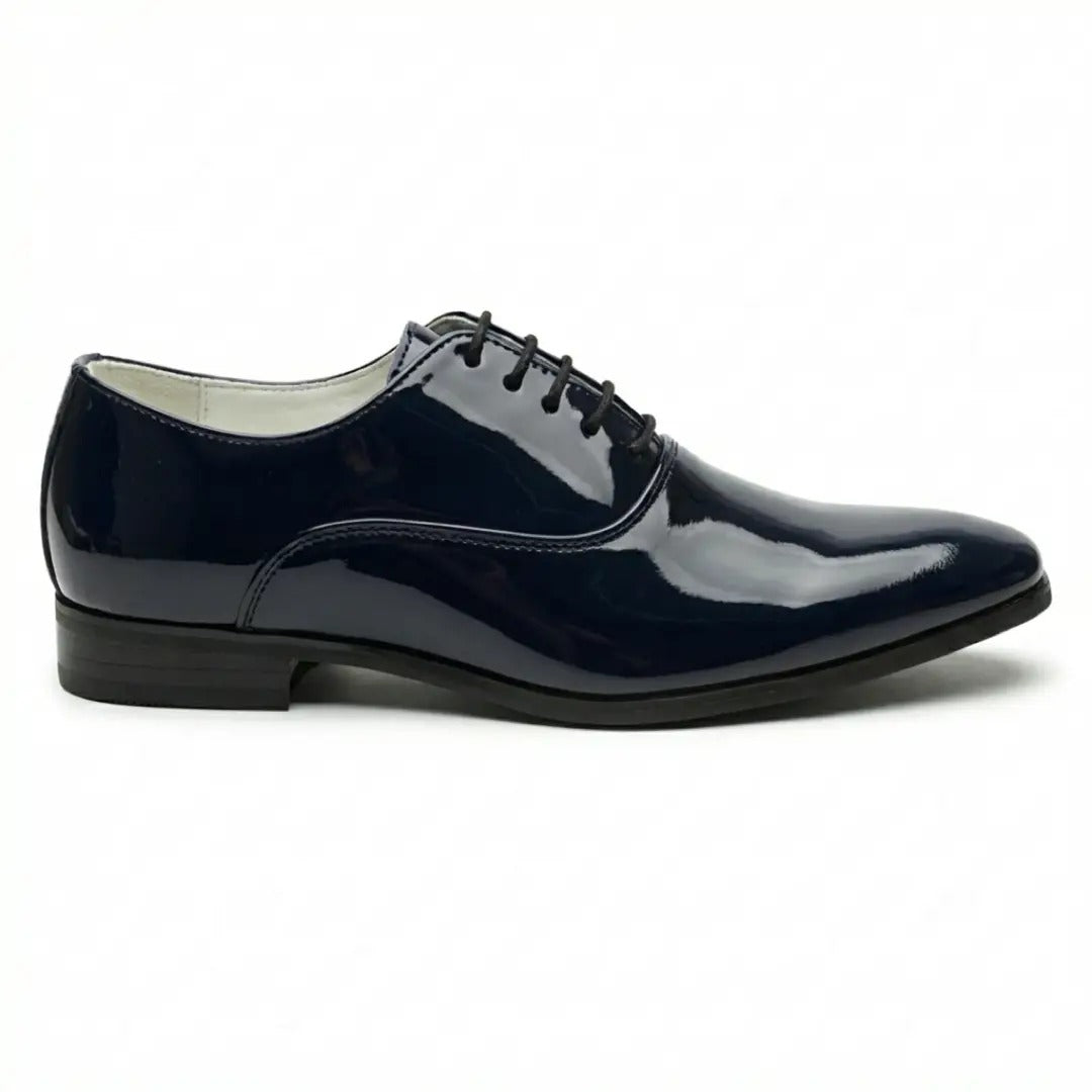 Sapatos Oxford masculinos formais em couro PU envernizado