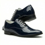 Sapatos Oxford masculinos formais em couro PU envernizado