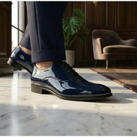 Sapatos Oxford masculinos formais em couro PU envernizado