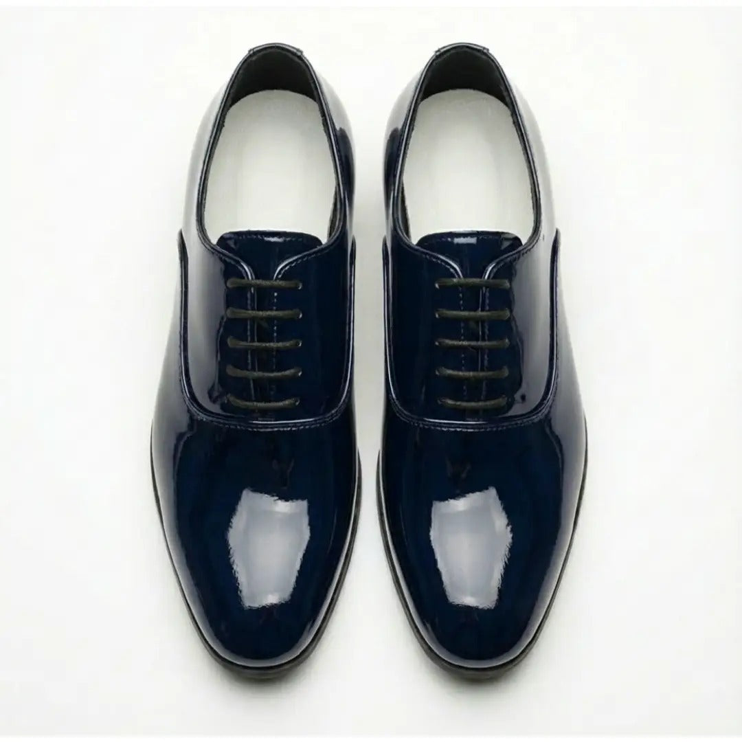 Sapatos Oxford masculinos formais em couro PU envernizado