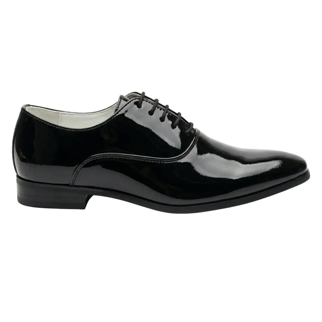 Sapatos Oxford masculinos formais em couro PU envernizado