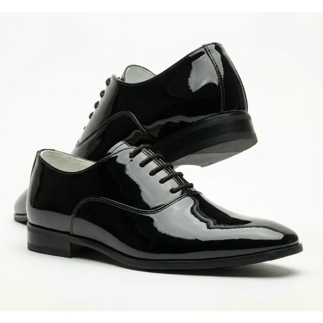 Sapatos Oxford masculinos formais em couro PU envernizado