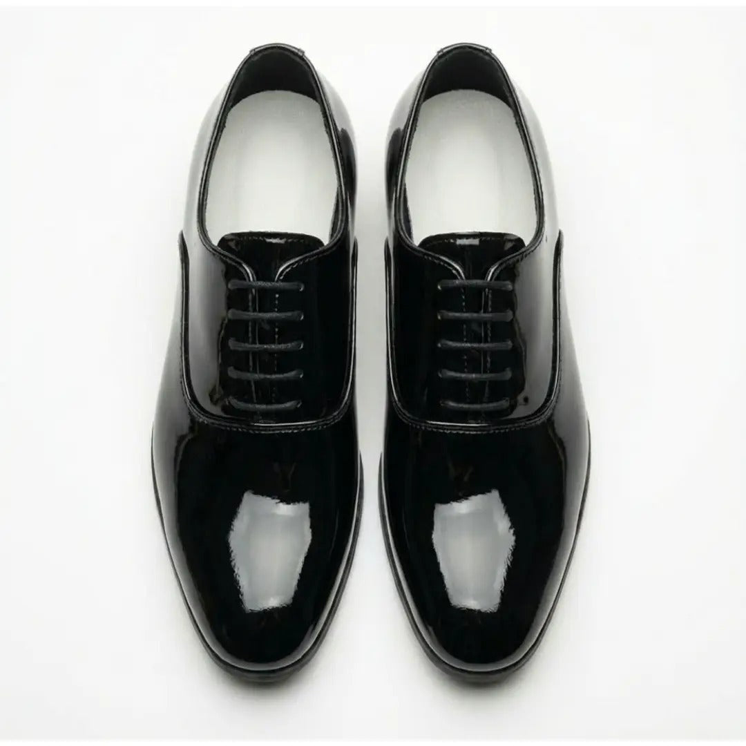 Sapatos Oxford masculinos formais em couro PU envernizado