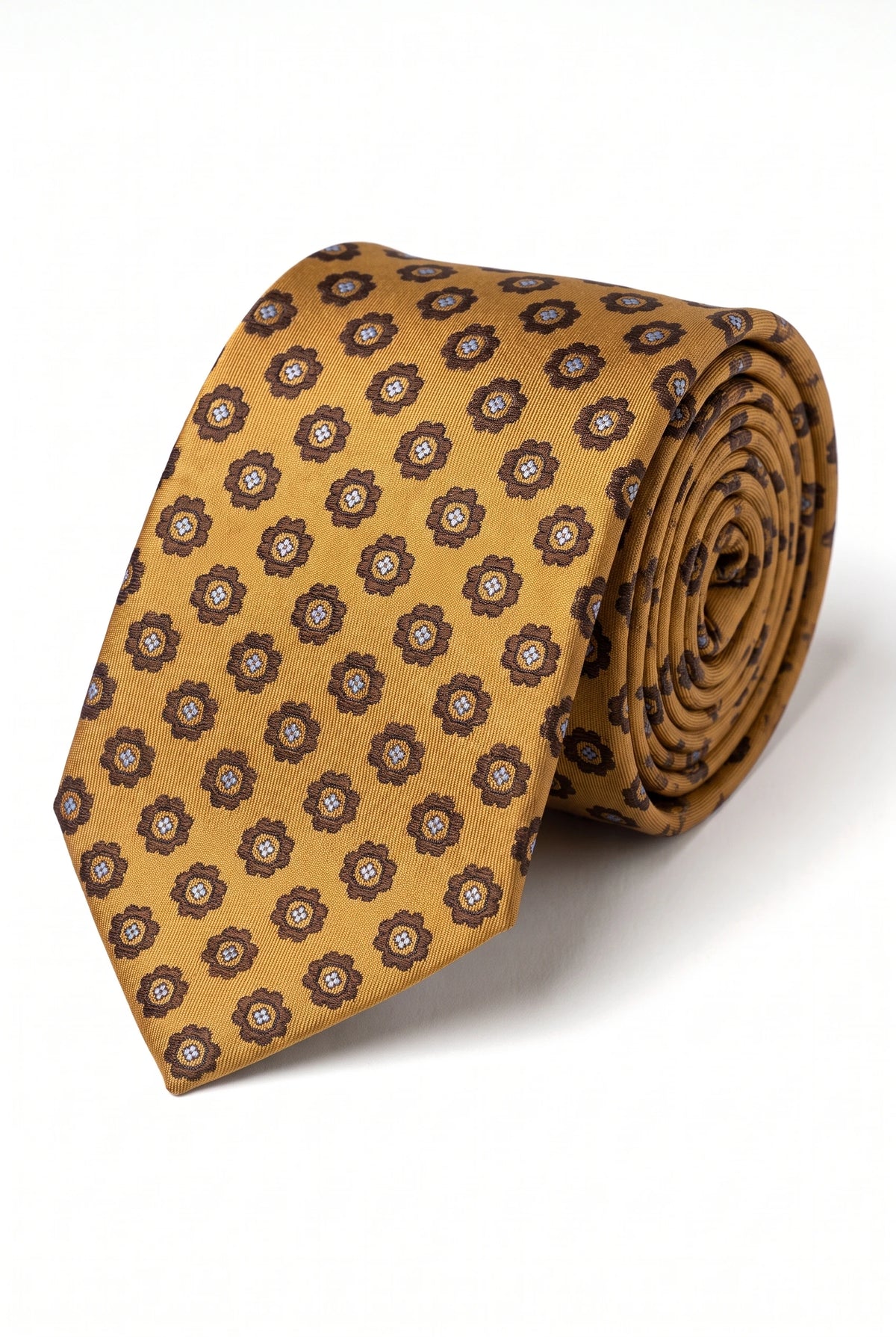 Gravata masculina dourada com estampa paisley