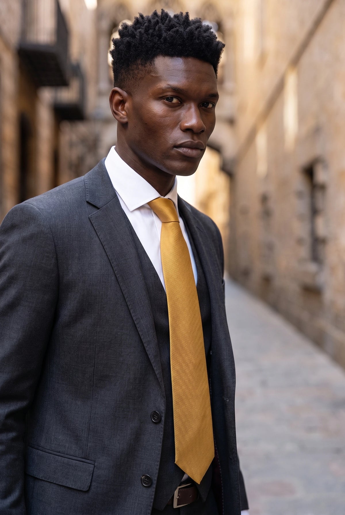 Gravata masculina dourada slim de cor sólida