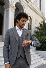 Lenço de bolso masculino em tweed dourado com mistura de lã.