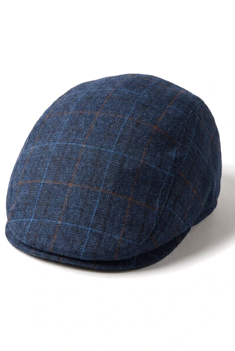 Boné masculino estilo avô, modelo Baker, azul-marinho, 8 painéis, em tweed, estilo vintage clássico e elegante, anos 1920.