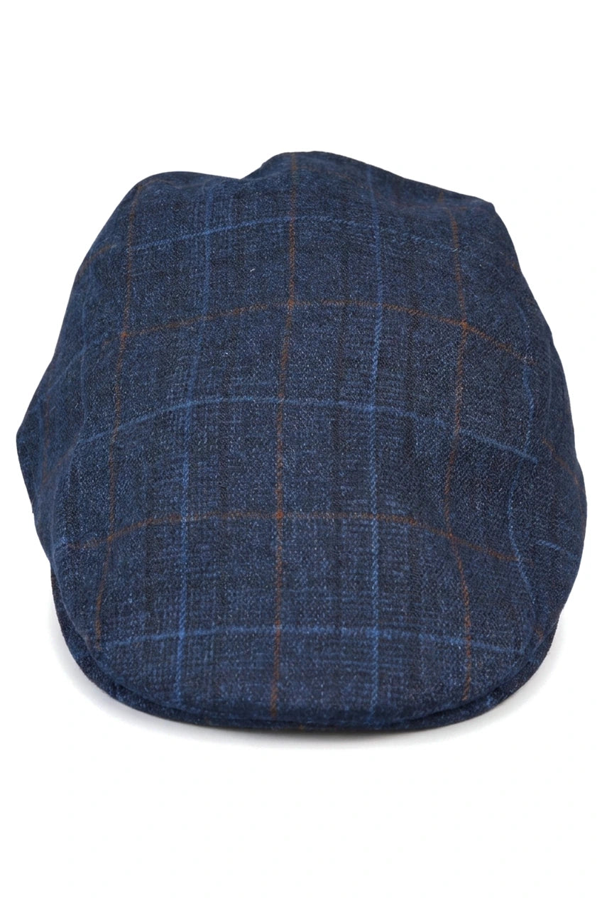 Boné masculino estilo avô, modelo Baker, azul-marinho, 8 painéis, em tweed, estilo vintage clássico e elegante, anos 1920.