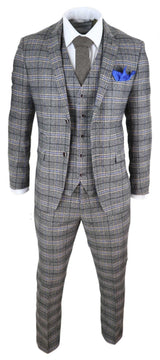 Terno masculino cinza de tweed xadrez de 3 peças