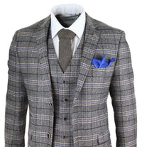 Terno masculino cinza de tweed xadrez de 3 peças