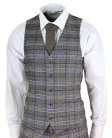 Terno masculino cinza de tweed xadrez de 3 peças