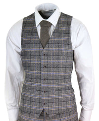 Terno masculino cinza de tweed xadrez de 3 peças
