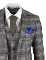 Terno masculino cinza de tweed xadrez de 3 peças
