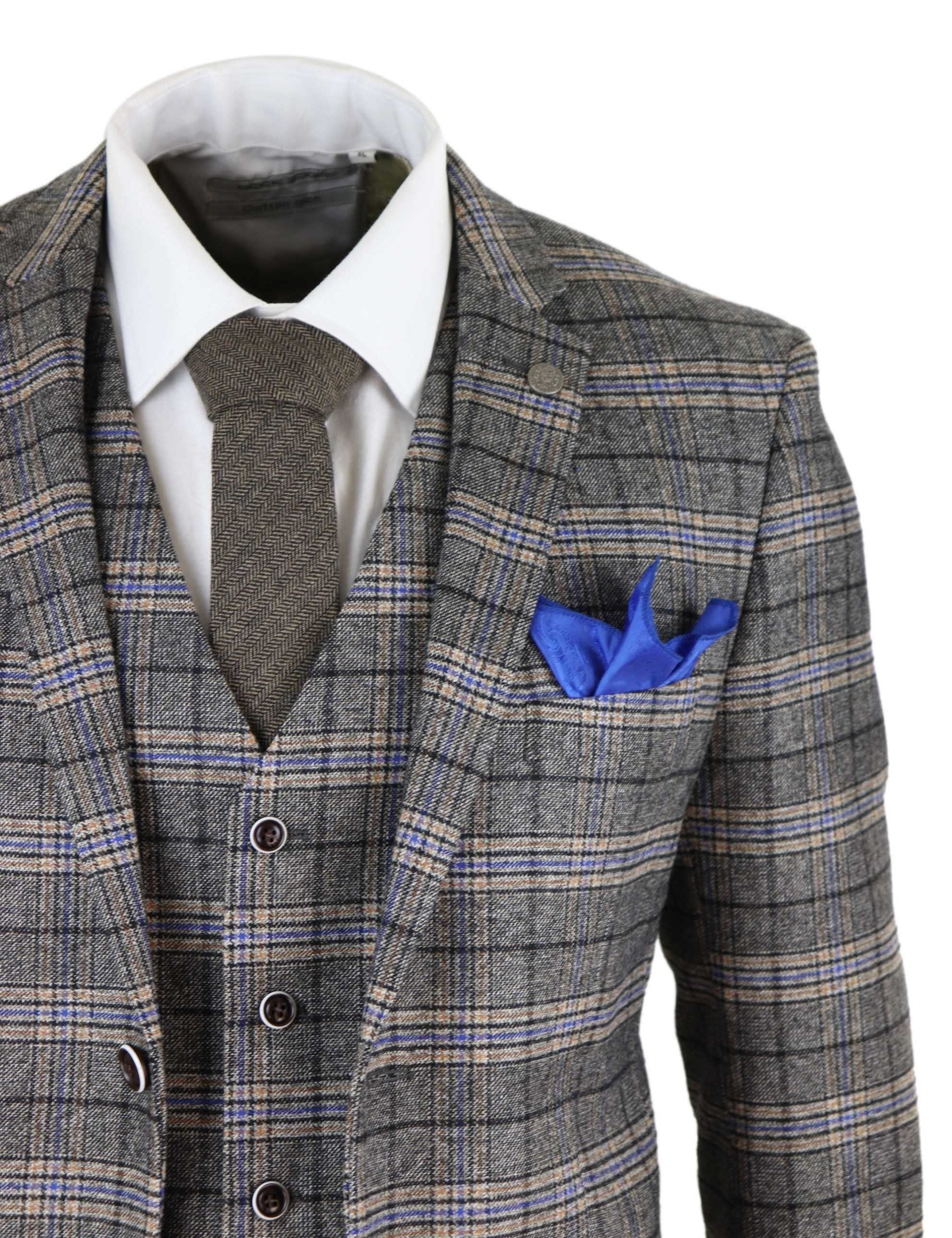 Terno masculino cinza de tweed xadrez de 3 peças