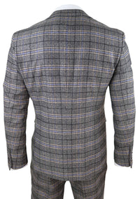Terno masculino cinza de tweed xadrez de 3 peças