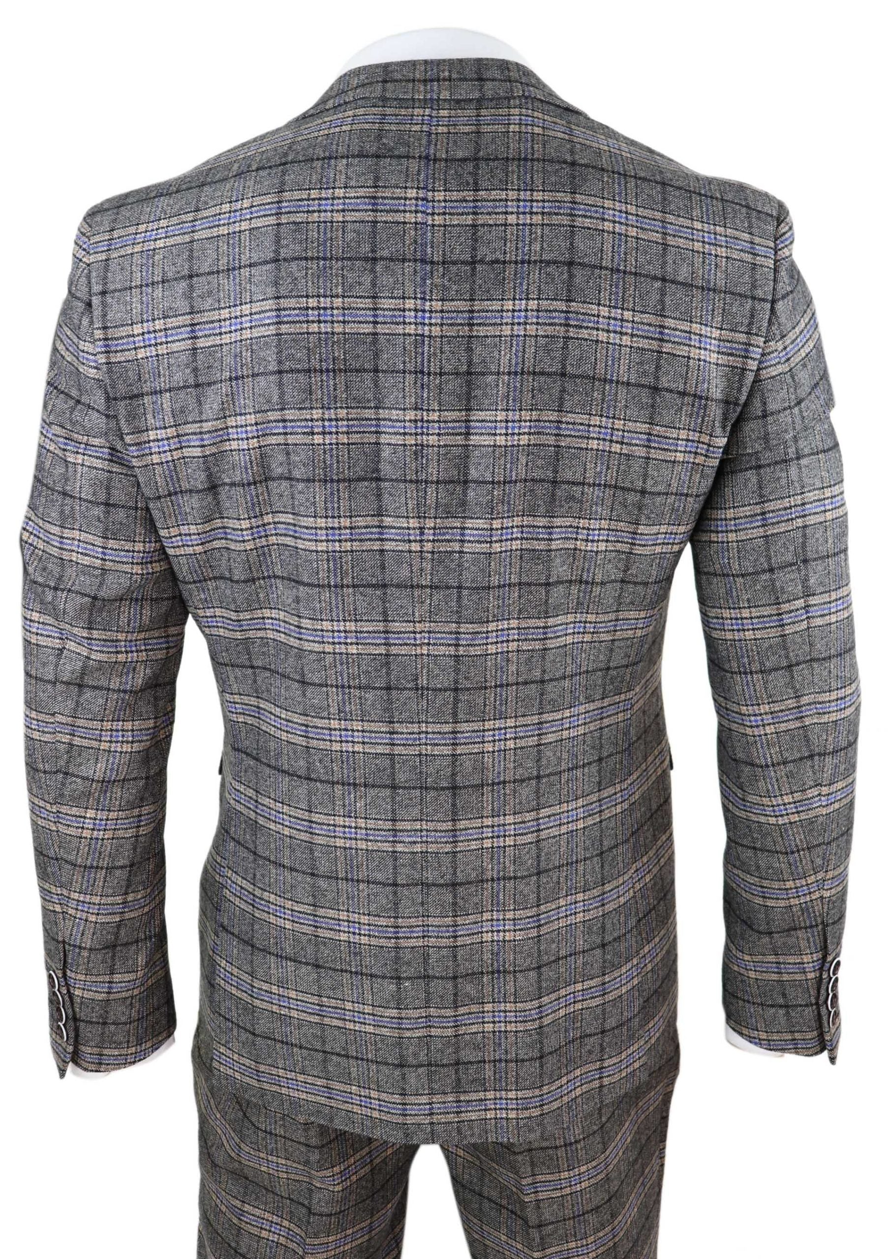 Terno masculino cinza de tweed xadrez de 3 peças