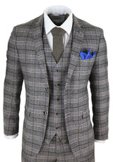 Terno masculino cinza de tweed xadrez de 3 peças