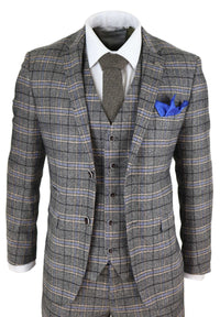 Terno masculino cinza de tweed xadrez de 3 peças