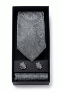 Conjunto de gravata masculina cinza com estampa paisley